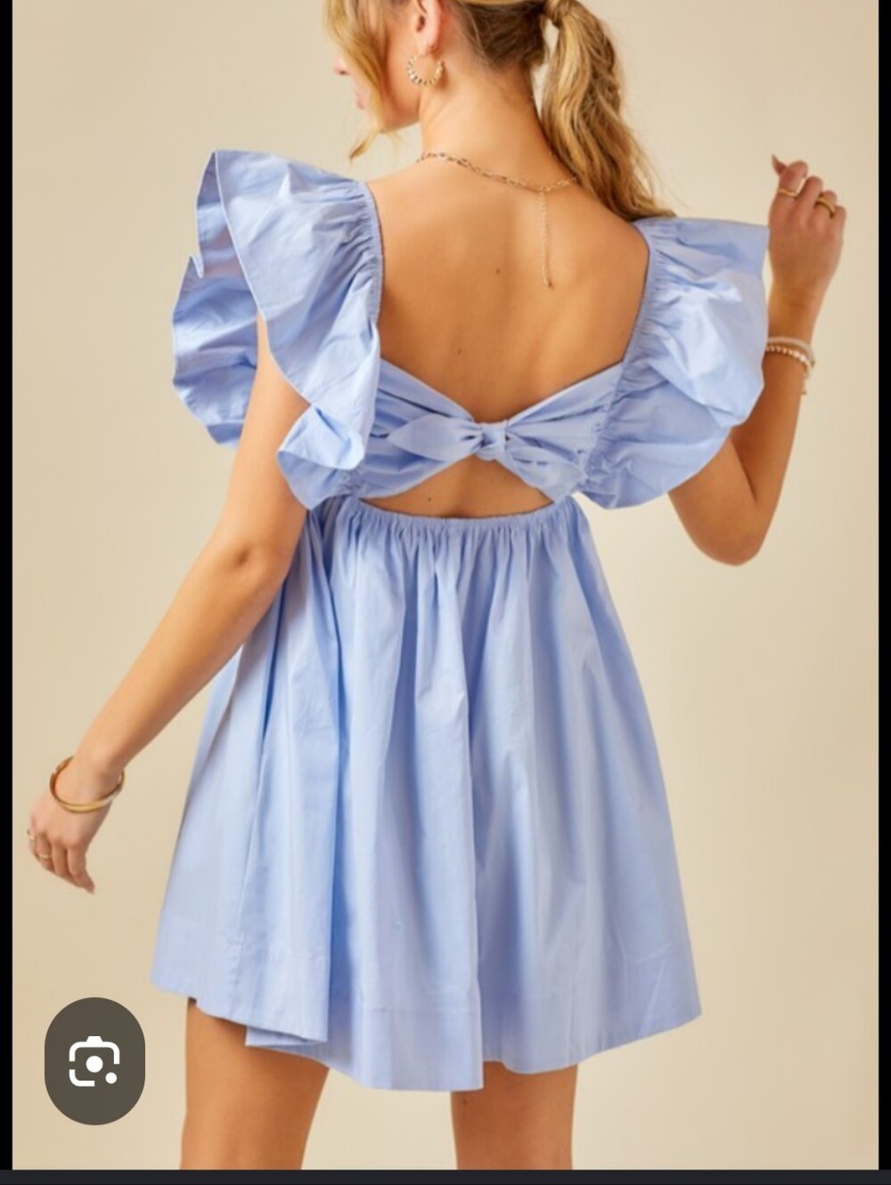 Sky Blue Ruffle Backless Mini Dress with Tie Detail